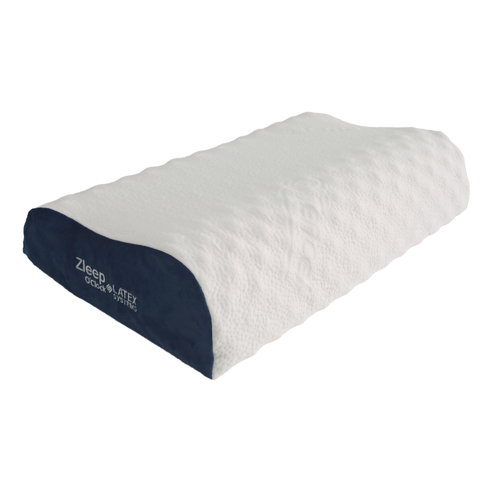 หมอนสุขภาพ ยางพารา ZLEEPO'CLOCK ทรงน้อบบี้ ขนาด60X40X13ซม สีขาว/น้ำเงิน_0